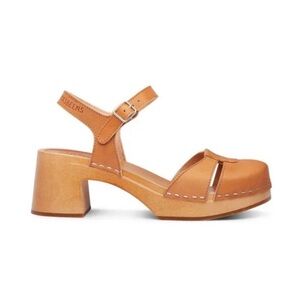 Swedish Hasbeens Baskemöeller Tan Leather Platform Sandals Clogs 37